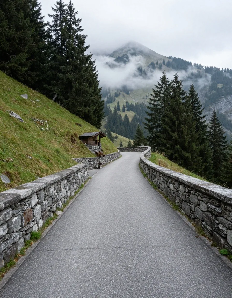Paved turnout and passing bay on narrow Austrian mountain pass
