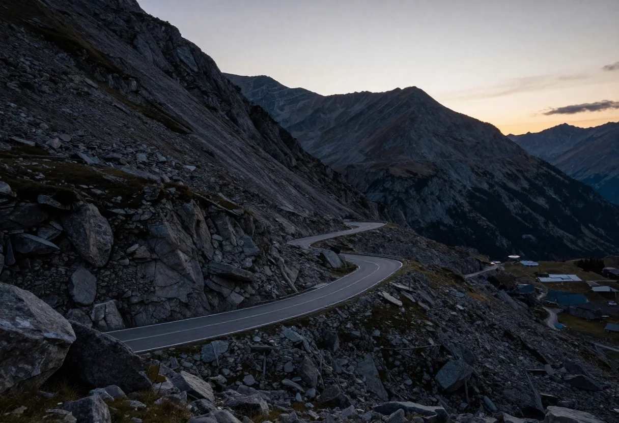 Timmelsjoch high pass road with dramatic rockfaces and switchbacks