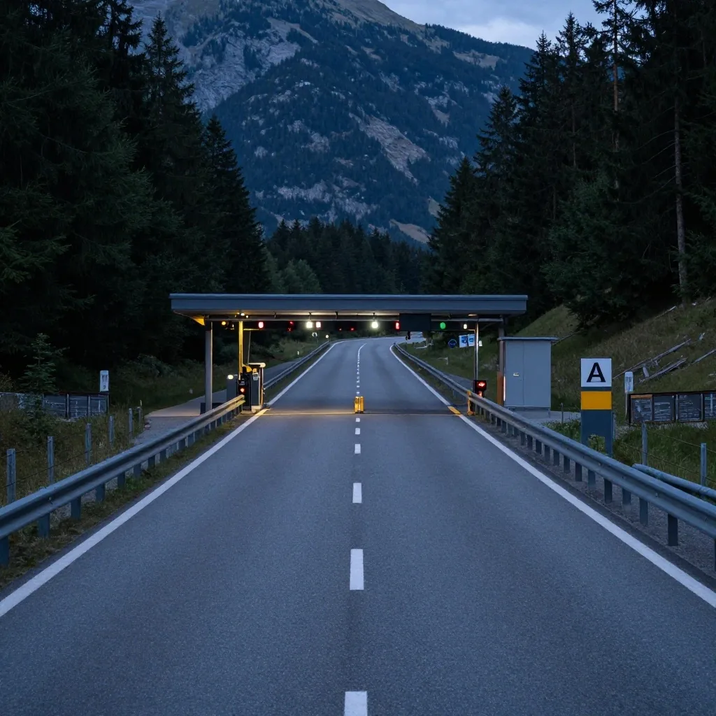 Electronic toll plaza along an Austrian highway corridor