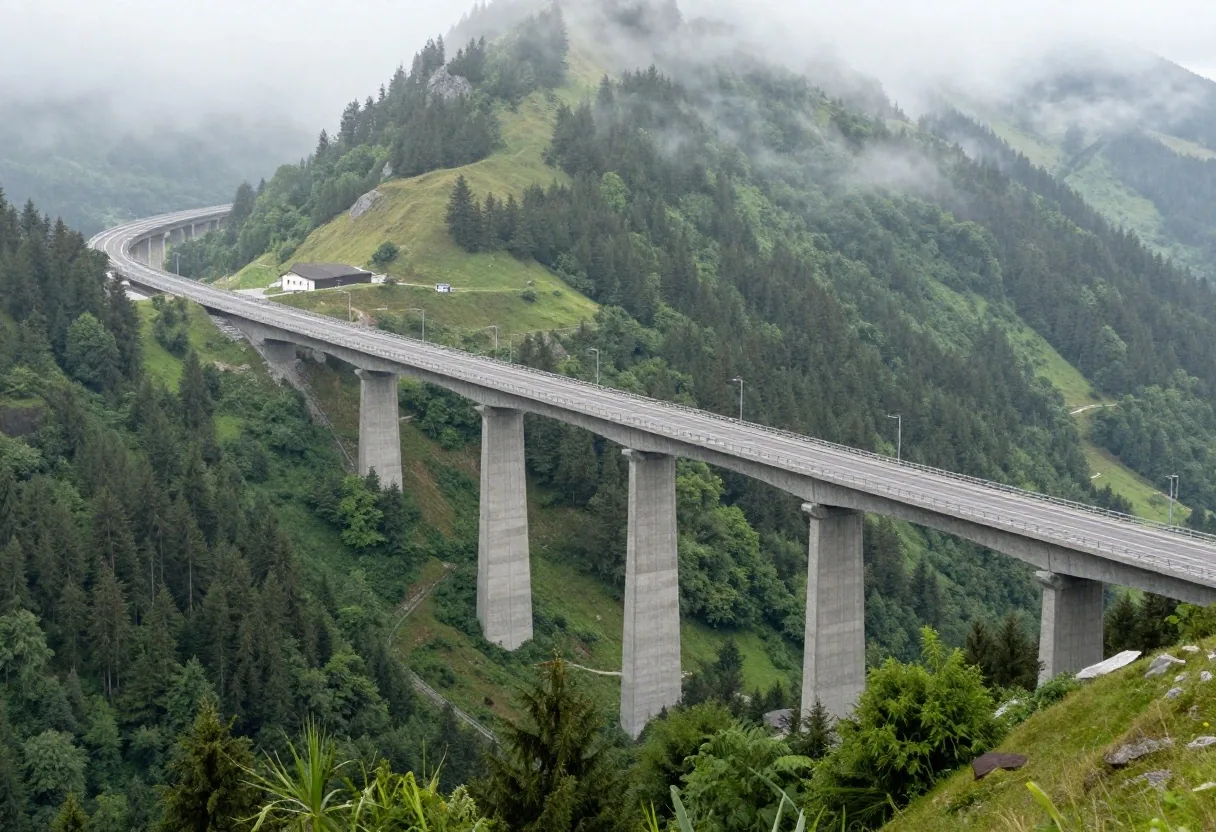 A2 Südautobahn elevated viaduct traversing mountain slopes