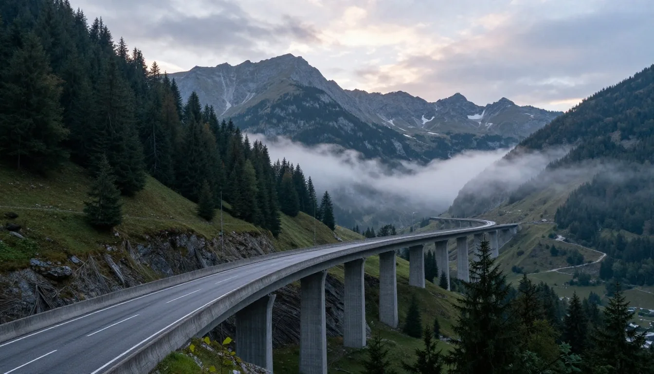 Austrian alpine highway corridor running through mountain passes