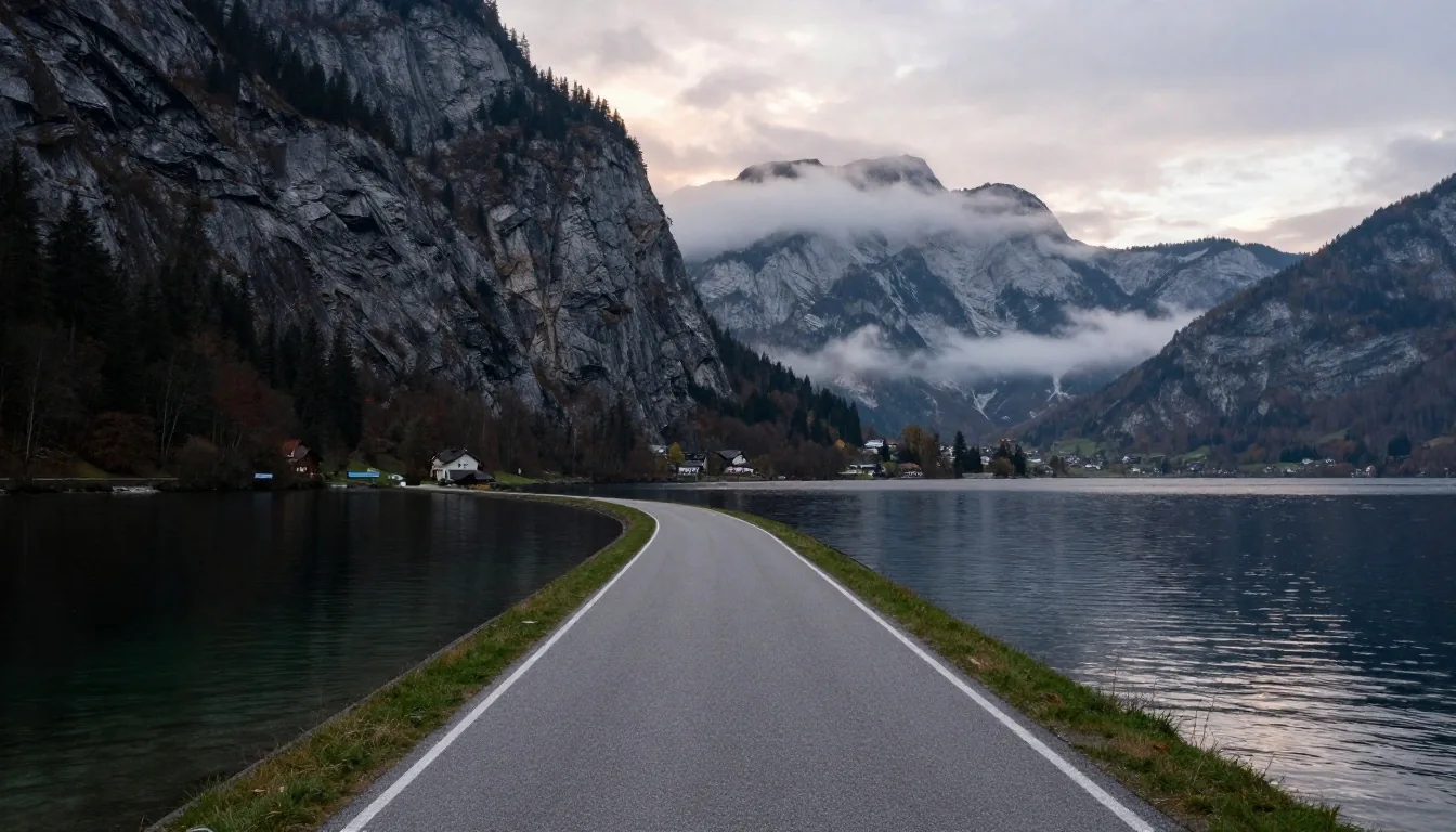 Salzkammergut lake loop route reflecting dramatic limestone mountain ridges