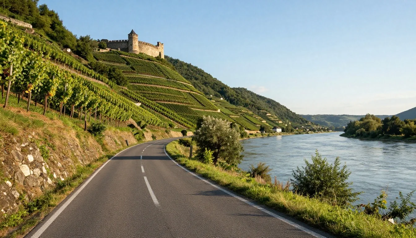 Wachau Valley Danube river route lined with terraced vineyards and medieval ruins