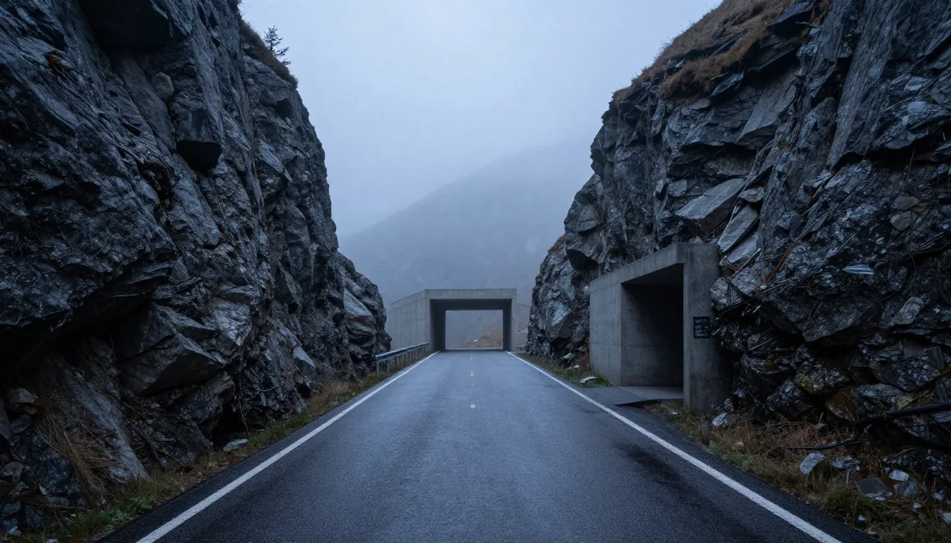 Austrian alpine pass retaining wall along transit corridor
