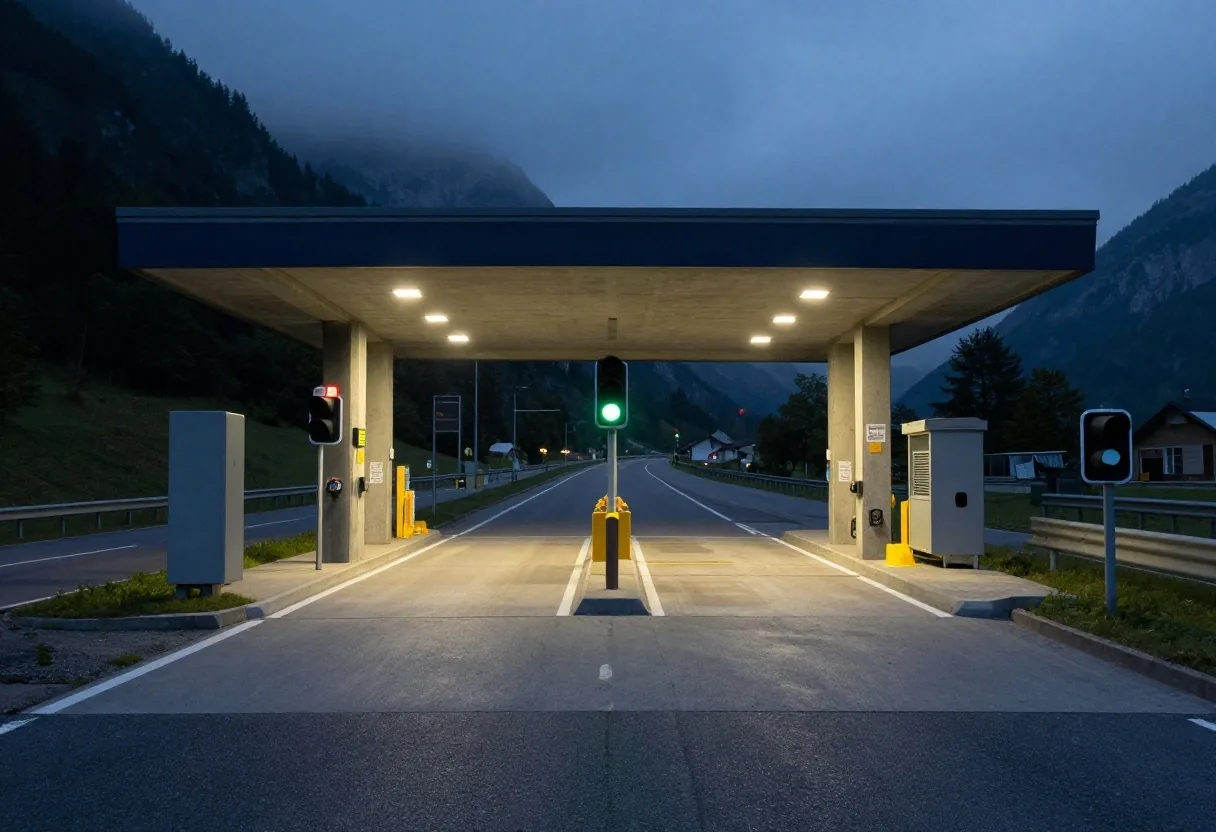 Austrian motorway toll station green lane with automatic camera gate